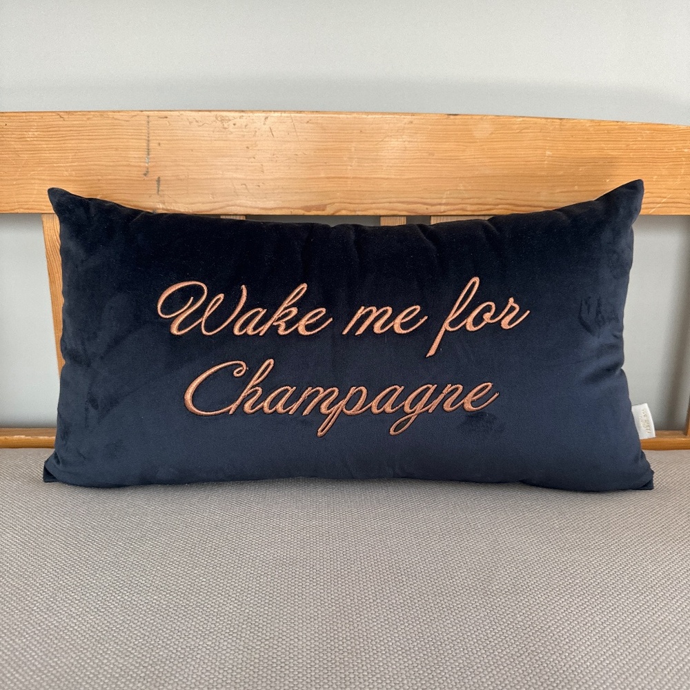 Ted Baker throw pillow “Wake me for champagne”